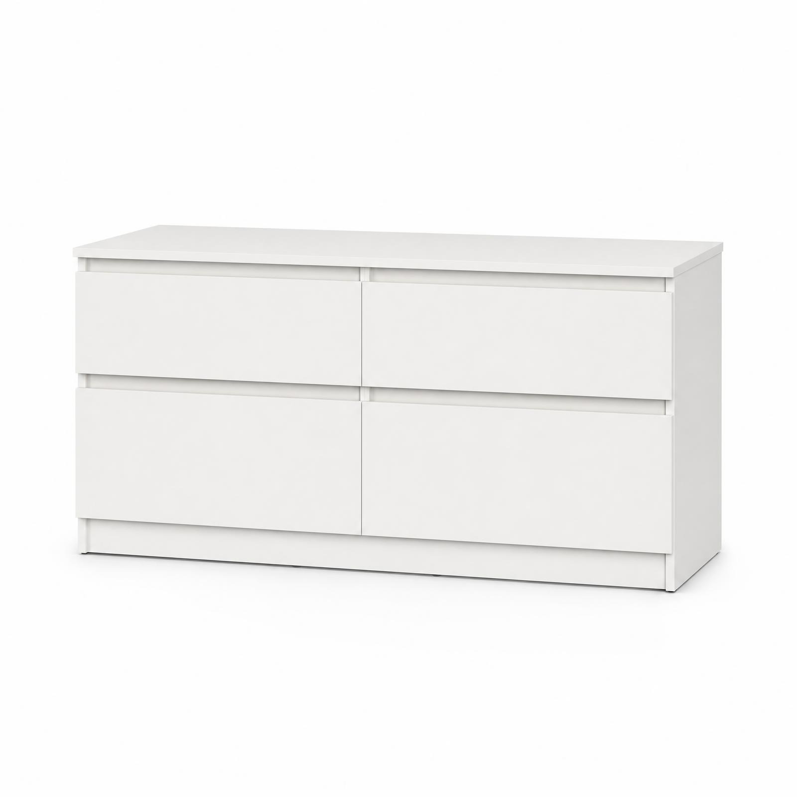 Neo 4S TV Stand and Dresser, 120x43x53 cm, White PAL Material, 4 Drawers with Telescopic Full Extension Guides, Minimalist Style