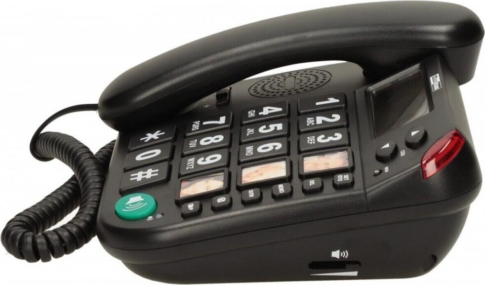 Maxcom KXT480 Corded Landline Phone, Black, with LCD Screen, 3 Speed Dial Photo Buttons, Mute Function, LED Indicator, PBX Compatible, Large High-Contrast Buttons