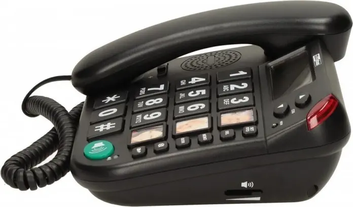 Maxcom KXT480 Corded Landline Phone, Black, with LCD Screen, 3 Speed Dial Photo Buttons, Mute Function, LED Indicator, PBX Compatible, Large High-Contrast Buttons