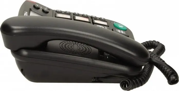 Maxcom KXT480 Corded Landline Phone, Black, with LCD Screen, 3 Speed Dial Photo Buttons, Mute Function, LED Indicator, PBX Compatible, Large High-Contrast Buttons