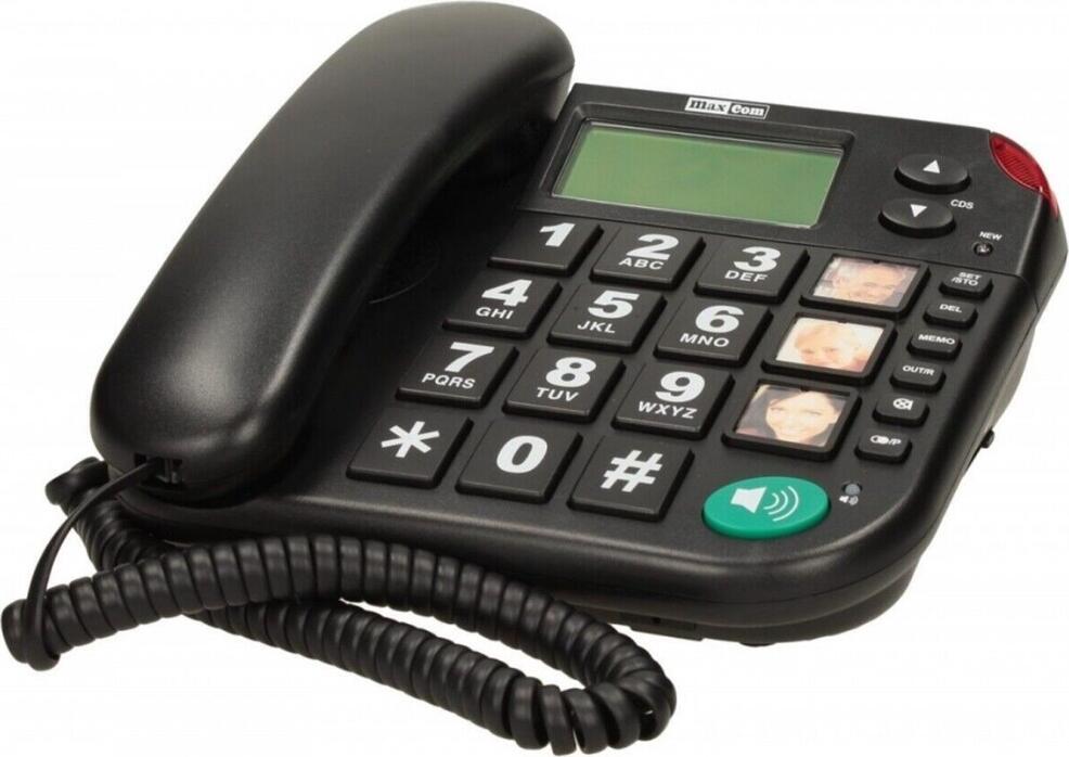 Maxcom KXT480 Corded Landline Phone, Black, with LCD Screen, 3 Speed Dial Photo Buttons, Mute Function, LED Indicator, PBX Compatible, Large High-Contrast Buttons