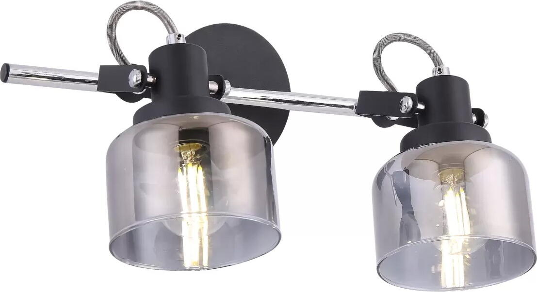Aplica de perete Maytoni Series-003 T003CW-02B, 2 surse lumina E14, metal si sticla transparenta, negru si crom, 360x100x250 mm, IP20