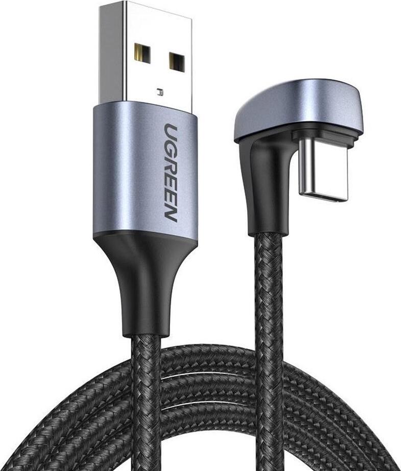 Ugreen US311 USB Type-A to USB Type-C Cable 180 Degree U-Shaped Connector, 2m, 18W 3A Fast Charging, 480Mbps Data Transfer, Braided Nylon, Black