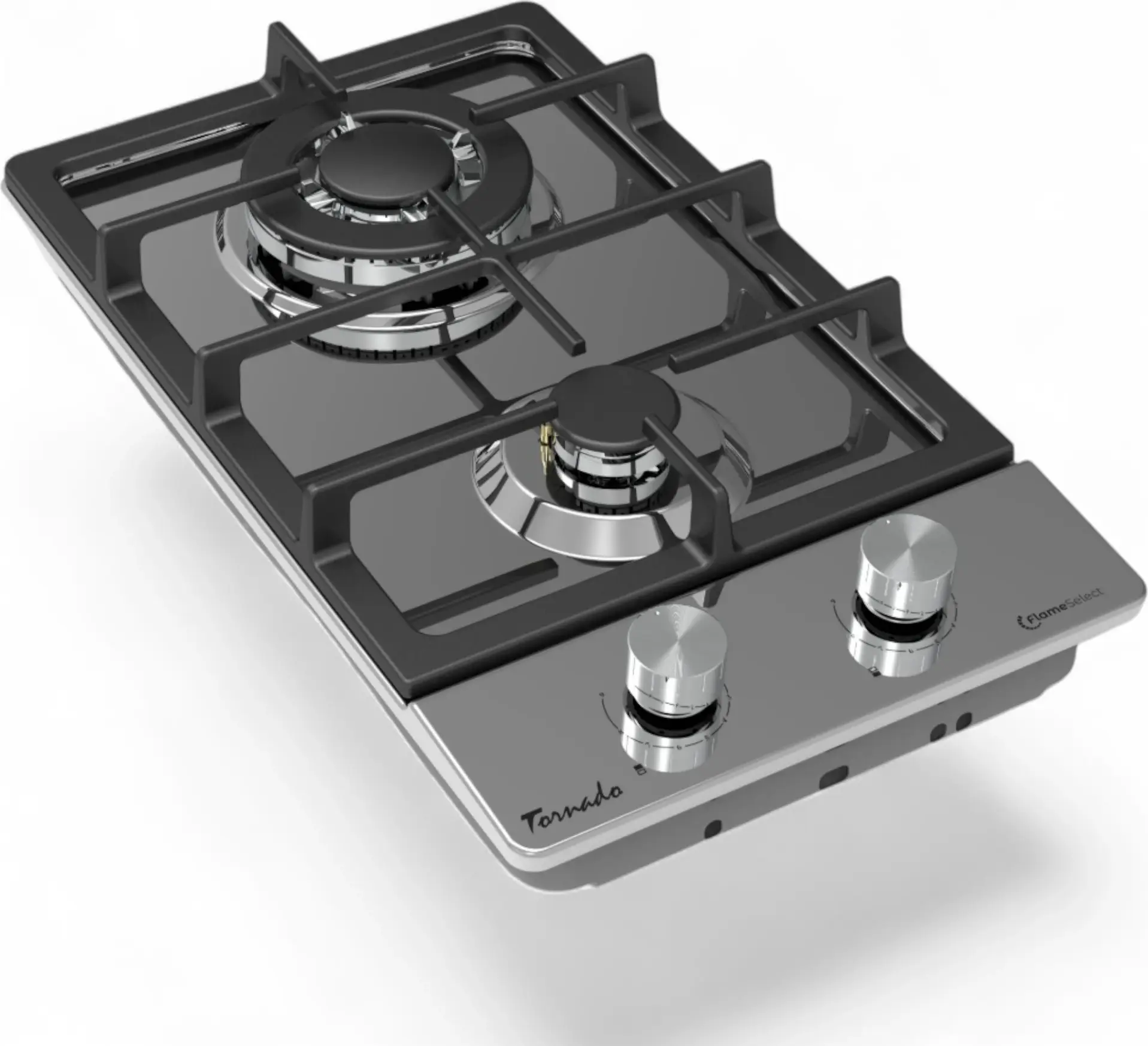 Tornado GT-3044 STEP IX Built-in Gas Hob, 30 cm, 2 Burners with Turbo Burner, FlameSelect 9-Step Control, Stainless Steel, Cast Iron Grates