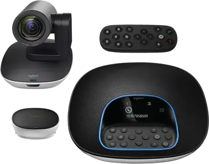 Logitech GROUP Video Conferencing System, Full HD 1080p Camera with 10x Zoom, Speakerphone with 4 Microphones, Remote, Hub, Black, Set of 7 Pieces