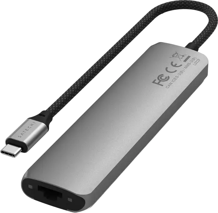 Satechi 7-in-1 USB-C Slim Multiport Adapter with Ethernet ST-P7SM ST-P7SS ST-P7SK, 4K HDMI 60Hz, 80W PD, USB-A 3.2, SD/Micro SD UHS-I, Aluminum