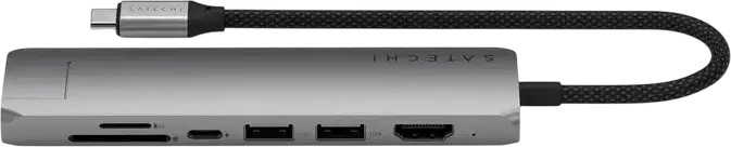 Satechi 7-in-1 USB-C Slim Multiport Adapter with Ethernet ST-P7SM ST-P7SS ST-P7SK, 4K HDMI 60Hz, 80W PD, USB-A 3.2, SD/Micro SD UHS-I, Aluminum