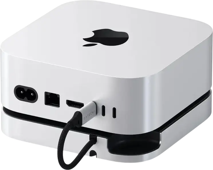 Satechi Подставка и хаб для Mac Mini M4 с корпусом M.2 NVMe SSD, алюминий, 3 порта USB-A, слот SD UHS-II, 10 Гбит/с, Silver