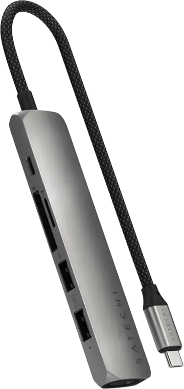 Satechi 6-in-1 USB-C Slim Multiport Adapter, 4K 60Hz HDMI, 75W PD, USB-A 3.2 Gen 2 10Gbps, SD/microSD Card Reader, Aluminum Enclosure
