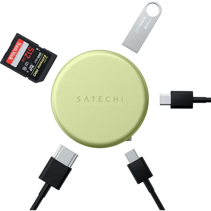 Satechi OntheGo 5-in-1 Multiport Adapter USB-C Hub with 4K 60Hz HDMI, USB-C PD 60W, USB-C 3.2, USB-A 3.2, SD Card Slot, Aluminium, 65x65x22mm