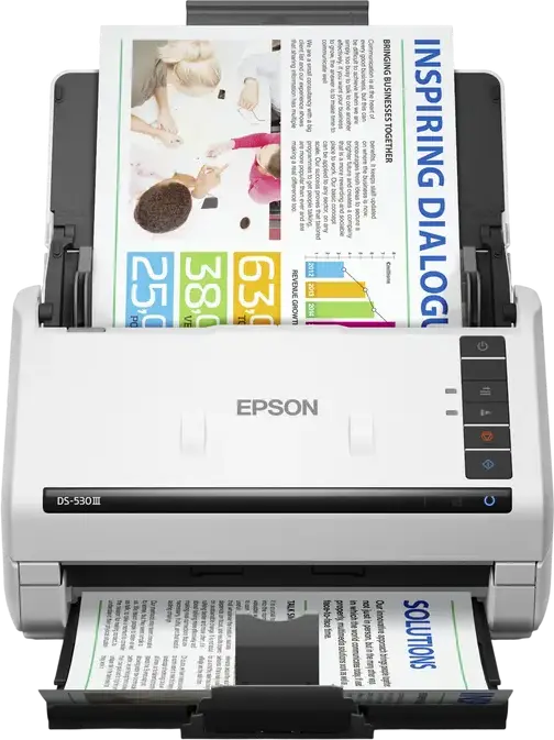 Scanner de documente Epson WorkForce DS-530III, Sheetfed, Duplex, 40 ppm/80 ipm, 600 dpi, ADF 60 pagini, USB 3.2, Ciclu Zilnic 6.500 pagini