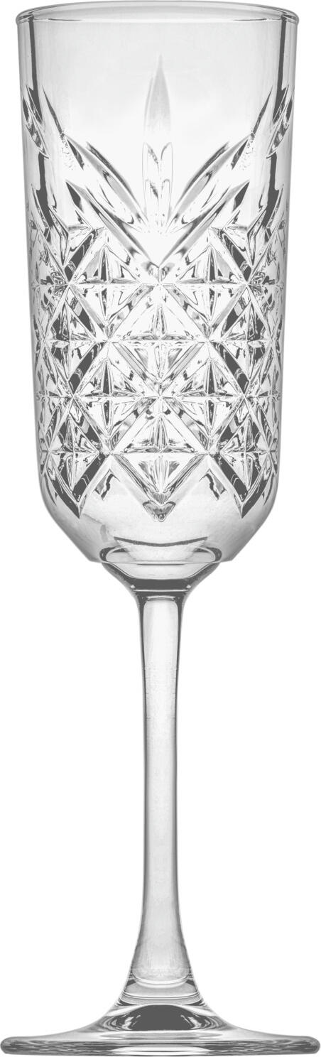 Pahare de sampanie Pasabahce Timeless, 175 ml, model relief cu diamante și stele, sticlă soda-lime, transparente, set de 6 piese