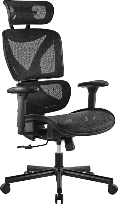 Lumi CH05-31 SpineX Ergonomic Office Chair, Mesh Fabric, 150kg Max Load, Adjustable Headrest and Armrests, 3-Position Locking, Black/Orange