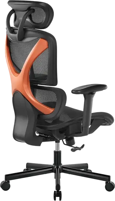 Lumi CH05-31 SpineX Ergonomic Office Chair, Mesh Fabric, 150kg Max Load, Adjustable Headrest and Armrests, 3-Position Locking, Black/Orange