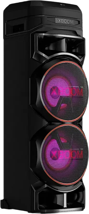 Box Party Tower LG XBOOM RNC9, Negru, Sistem Acustic cu 4 Cale, 2 Subwoofer de 8", Bluetooth, USB, Radio FM, Iluminare RGB, Inaltime 105,7 cm