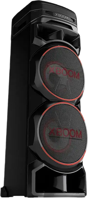 Box Party Tower LG XBOOM RNC9, Negru, Sistem Acustic cu 4 Cale, 2 Subwoofer de 8", Bluetooth, USB, Radio FM, Iluminare RGB, Inaltime 105,7 cm