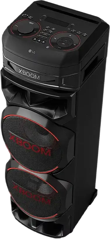Box Party Tower LG XBOOM RNC9, Negru, Sistem Acustic cu 4 Cale, 2 Subwoofer de 8", Bluetooth, USB, Radio FM, Iluminare RGB, Inaltime 105,7 cm