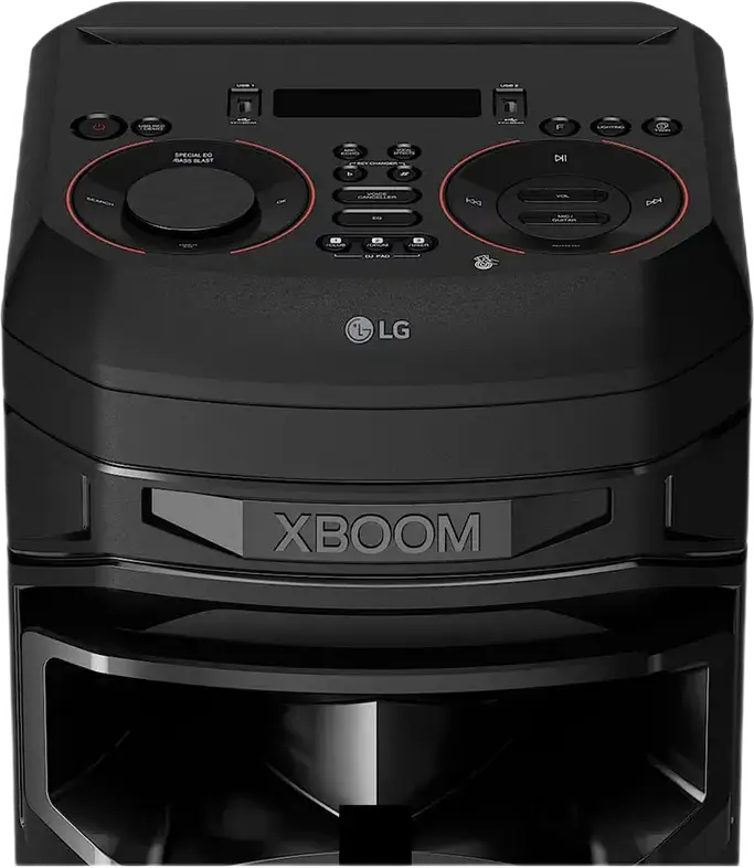 Box Party Tower LG XBOOM RNC9, Negru, Sistem Acustic cu 4 Cale, 2 Subwoofer de 8", Bluetooth, USB, Radio FM, Iluminare RGB, Inaltime 105,7 cm