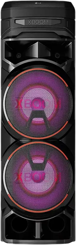 Box Party Tower LG XBOOM RNC9, Negru, Sistem Acustic cu 4 Cale, 2 Subwoofer de 8", Bluetooth, USB, Radio FM, Iluminare RGB, Inaltime 105,7 cm