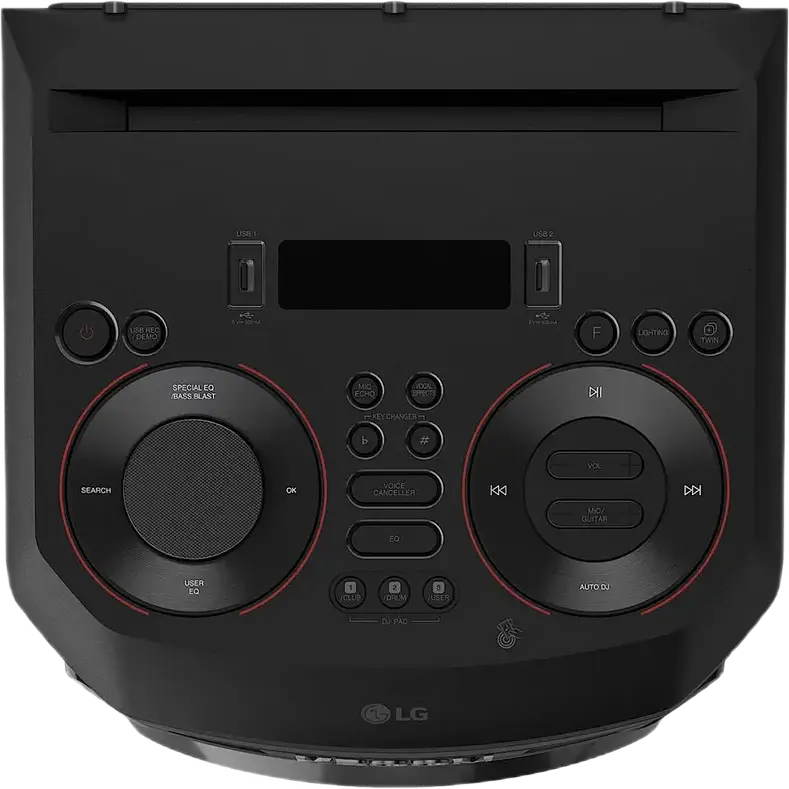 Box Party Tower LG XBOOM RNC9, Negru, Sistem Acustic cu 4 Cale, 2 Subwoofer de 8", Bluetooth, USB, Radio FM, Iluminare RGB, Inaltime 105,7 cm