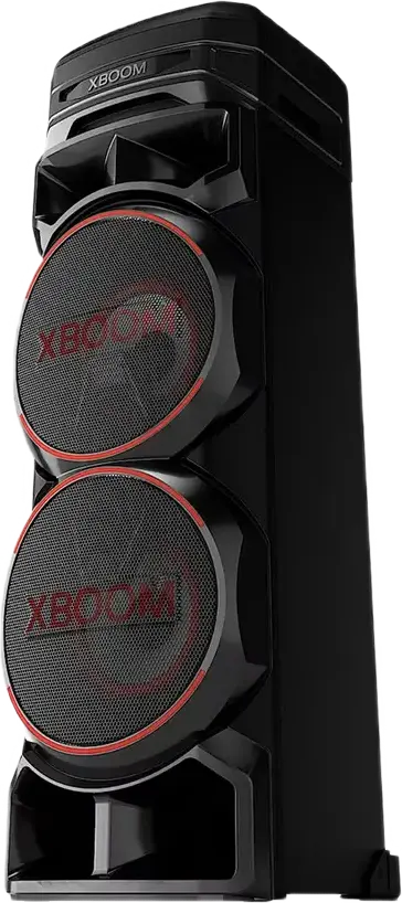 Box Party Tower LG XBOOM RNC9, Negru, Sistem Acustic cu 4 Cale, 2 Subwoofer de 8", Bluetooth, USB, Radio FM, Iluminare RGB, Inaltime 105,7 cm