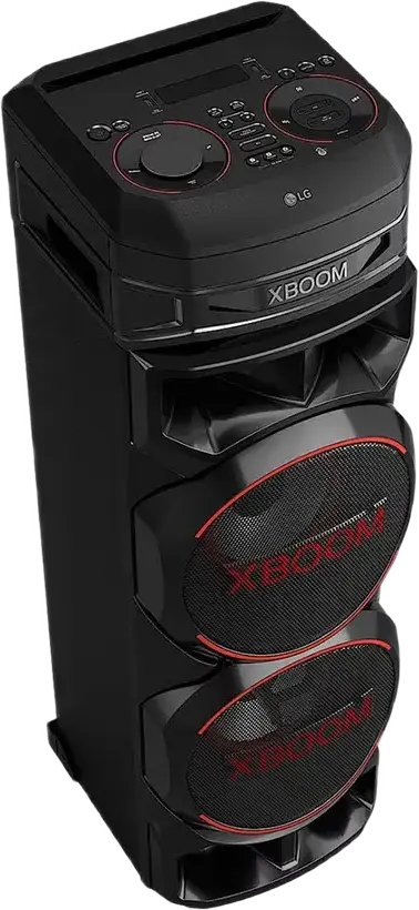 Box Party Tower LG XBOOM RNC9, Negru, Sistem Acustic cu 4 Cale, 2 Subwoofer de 8", Bluetooth, USB, Radio FM, Iluminare RGB, Inaltime 105,7 cm