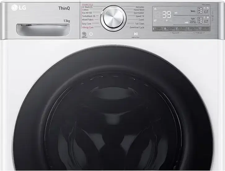 Стиральная машина LG F4WR913P3WA с фронтальной загрузкой, 13 кг, класс энергопотребления A, 1400 об/мин, AI DD, ThinQ Wi-Fi, Steam, TurboWash, ezDispense, белая