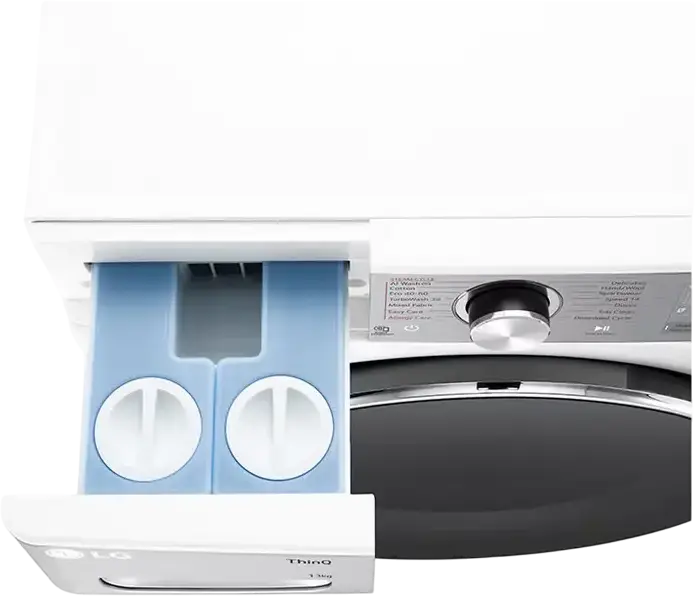 Стиральная машина LG F4WR913P3WA с фронтальной загрузкой, 13 кг, класс энергопотребления A, 1400 об/мин, AI DD, ThinQ Wi-Fi, Steam, TurboWash, ezDispense, белая