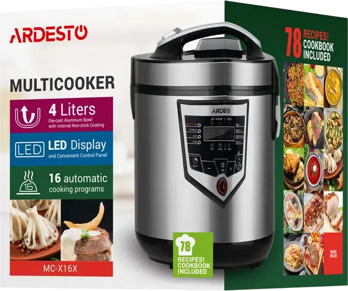Ardesto MC-X16X Multifunctional Multicooker, 4L Bowl, 860W, 16 Automatic Programs, Stainless Steel Case, Non-stick Coating, Digital Touch Control