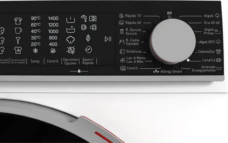 Masina de spalat rufe Sharp ES-NFL914CWNA-EE cu incarcare frontala, 9 kg, Clasa Energetica A, 1400 RPM, Inverter, Dozare Automata, Allergy Smart, Alb/Negru