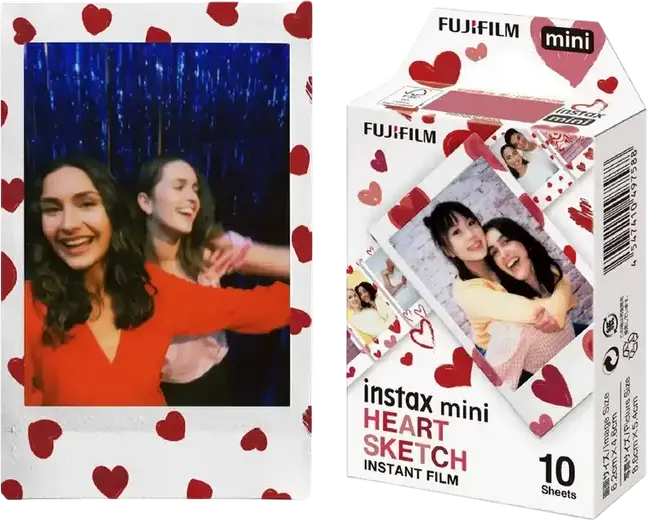 Film instant Fujifilm Instax Mini Heart Sketch, Bord Alb, Set de 10 fotografii, Dimensiune imagine 6.2cm x 4.6cm, Compatibil cu toate camerele Instax Mini