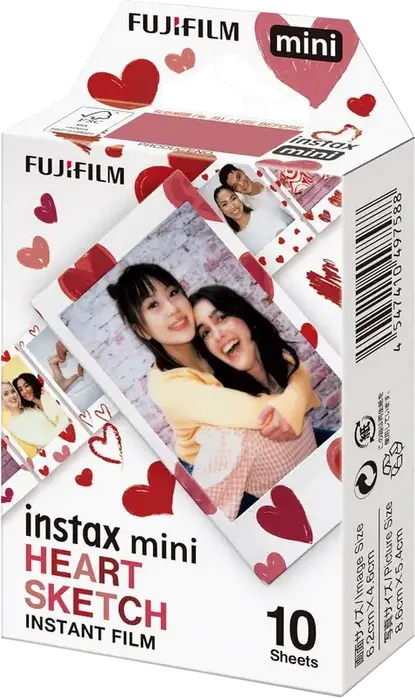 Film instant Fujifilm Instax Mini Heart Sketch, Bord Alb, Set de 10 fotografii, Dimensiune imagine 6.2cm x 4.6cm, Compatibil cu toate camerele Instax Mini