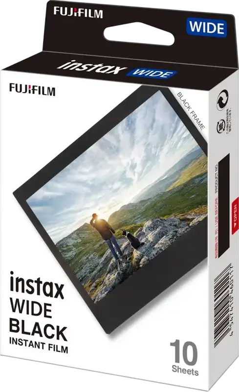 Fujifilm Instax Wide Instant Film, ISO 800, Black Frame, 86mm x 108mm, Pack of 10 Sheets