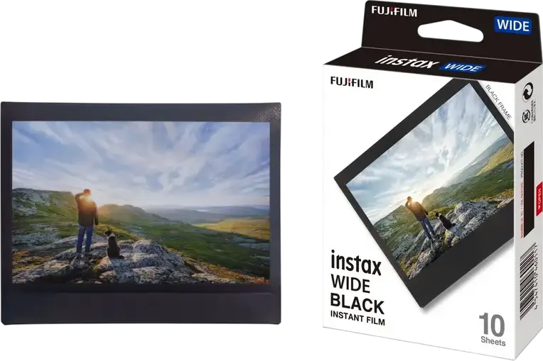 Fujifilm Instax Wide Instant Film, ISO 800, Black Frame, 86mm x 108mm, Pack of 10 Sheets