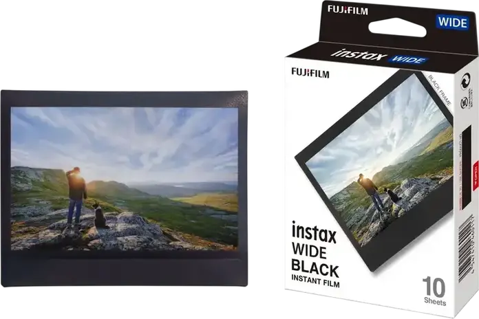 Fujifilm Instax Wide Instant Film, ISO 800, Black Frame, 86mm x 108mm, Pack of 10 Sheets