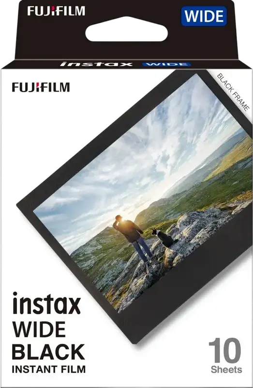 Fujifilm Instax Wide Instant Film, ISO 800, Black Frame, 86mm x 108mm, Pack of 10 Sheets
