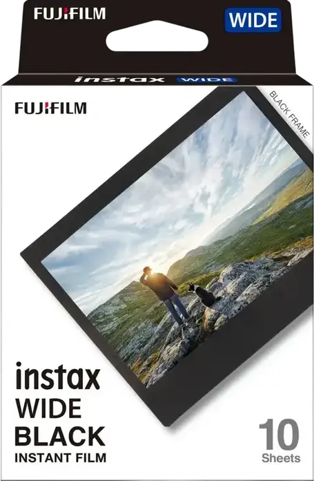 Fujifilm Instax Wide Instant Film, ISO 800, Black Frame, 86mm x 108mm, Pack of 10 Sheets