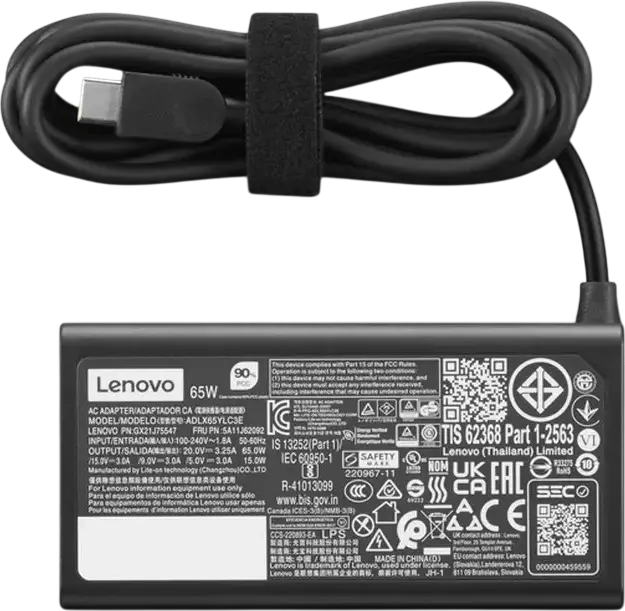 Адаптер питания Lenovo 65W USB-C AC Adapter G2, ADLX65YLC3E, GX21J75547, 5A11J62092, 20V 3.25A, Блок питания USB Type-C, Черный
