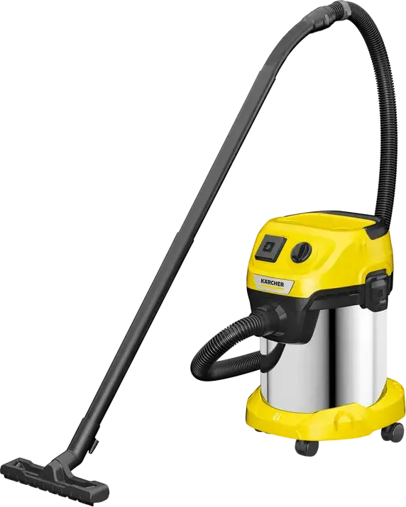 Karcher WD 3 P S Wet and Dry Vacuum Cleaner, 1000W, 17L Stainless Steel Tank, Integrated Power Socket for Tools, Blower Function, Yellow