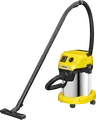 Karcher WD 3 P S Wet and Dry Vacuum Cleaner, 1000W, 17L Stainless Steel Tank, Integrated Power Socket for Tools, Blower Function, Yellow