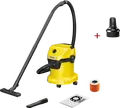 Karcher WD 3 V-15/4/20 Wet & Dry Vacuum Cleaner, 1000W, 15L Container, 33.9 kPa Suction, Blower Function, Yellow/Grey, with Filter Cartridge and Bag Set