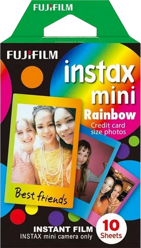 Мгновенная фотопленка Fujifilm Instax Mini Rainbow с разноцветной рамкой, размер кредитной карты 86мм x 54мм, набор из 10 снимков