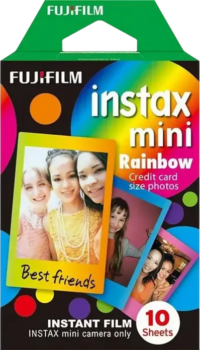 Мгновенная фотопленка Fujifilm Instax Mini Rainbow с разноцветной рамкой, размер кредитной карты 86мм x 54мм, набор из 10 снимков