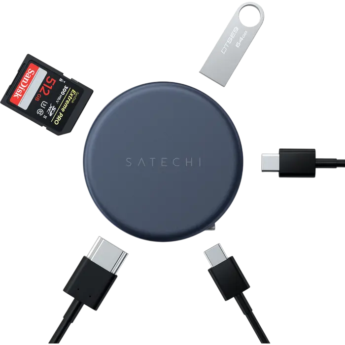 Многопортовый адаптер Satechi OntheGo 5-in-1, USB-C хаб с HDMI 4K/60Гц, PD 60Вт, USB-C и USB-A 3.2 Gen 1, слотом для SD-карт, алюминий, магнитный монтаж
