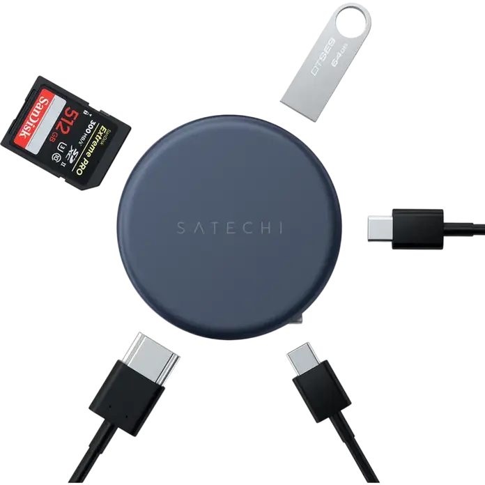 Многопортовый адаптер Satechi OntheGo 5-in-1, USB-C хаб с HDMI 4K/60Гц, PD 60Вт, USB-C и USB-A 3.2 Gen 1, слотом для SD-карт, алюминий, магнитный монтаж