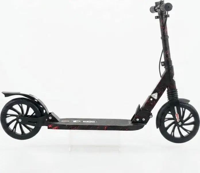 G116 D-Y Urban Kick Scooter for Adults and Teenagers, Folding Robust Frame, Anti-slip Platform, Hand Brake, 100kg Capacity, Black and Red