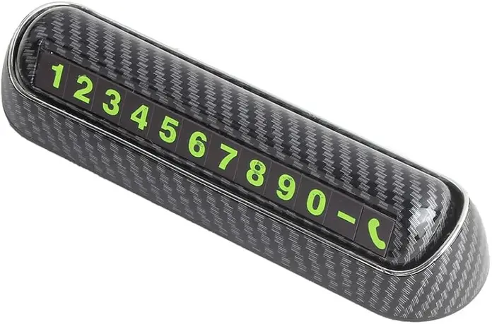 Carbon Fiber Pattern Parking Phone Number Holder for Vehicle Dashboard, Fluorescent Green Digits, Temporary Parking Identification Plate