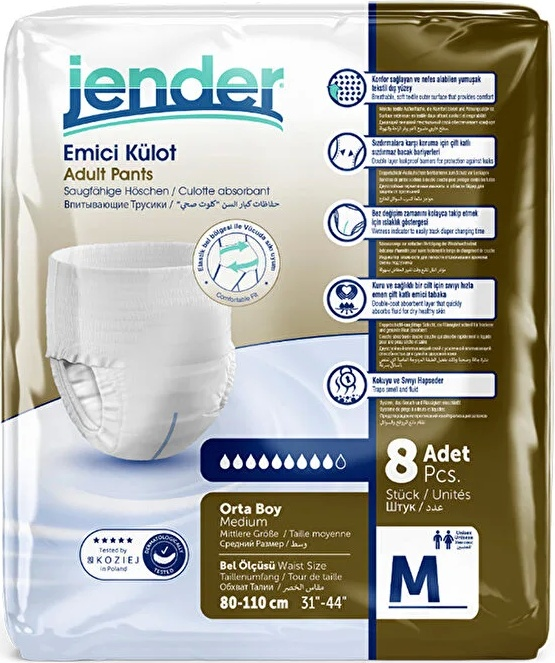 Jender Premium Adult Pants Medium M 80-110 cm, Absorbent Breathable Incontinence Underwear with Odor Control and Anti-Leak Barriers, Pack of 30