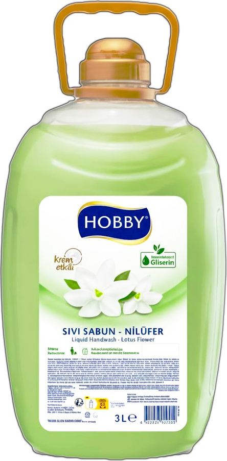 Sapun lichid Hobby cu glicerina si ulei de maslin, natural, cu aroma de floare de lotus, pentru spalarea si hidratarea mainilor, pentru toate tipurile de pieli, 3000 ml cu pompa, FT150400LF