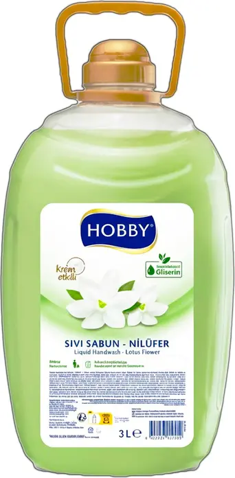 Sapun lichid Hobby cu glicerina si ulei de maslin, natural, cu aroma de floare de lotus, pentru spalarea si hidratarea mainilor, pentru toate tipurile de pieli, 3000 ml cu pompa, FT150400LF